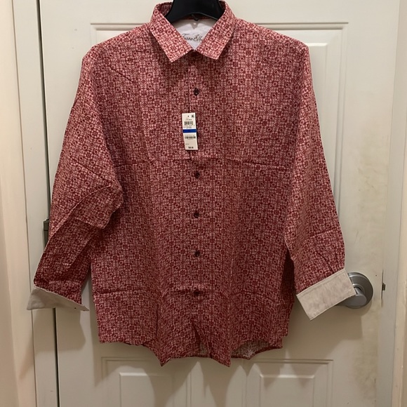 TASSO ELBA.NWT. Men’s XL long sleeve red combo shirt. 55%Linen 45%Cotton - Picture 3 of 7